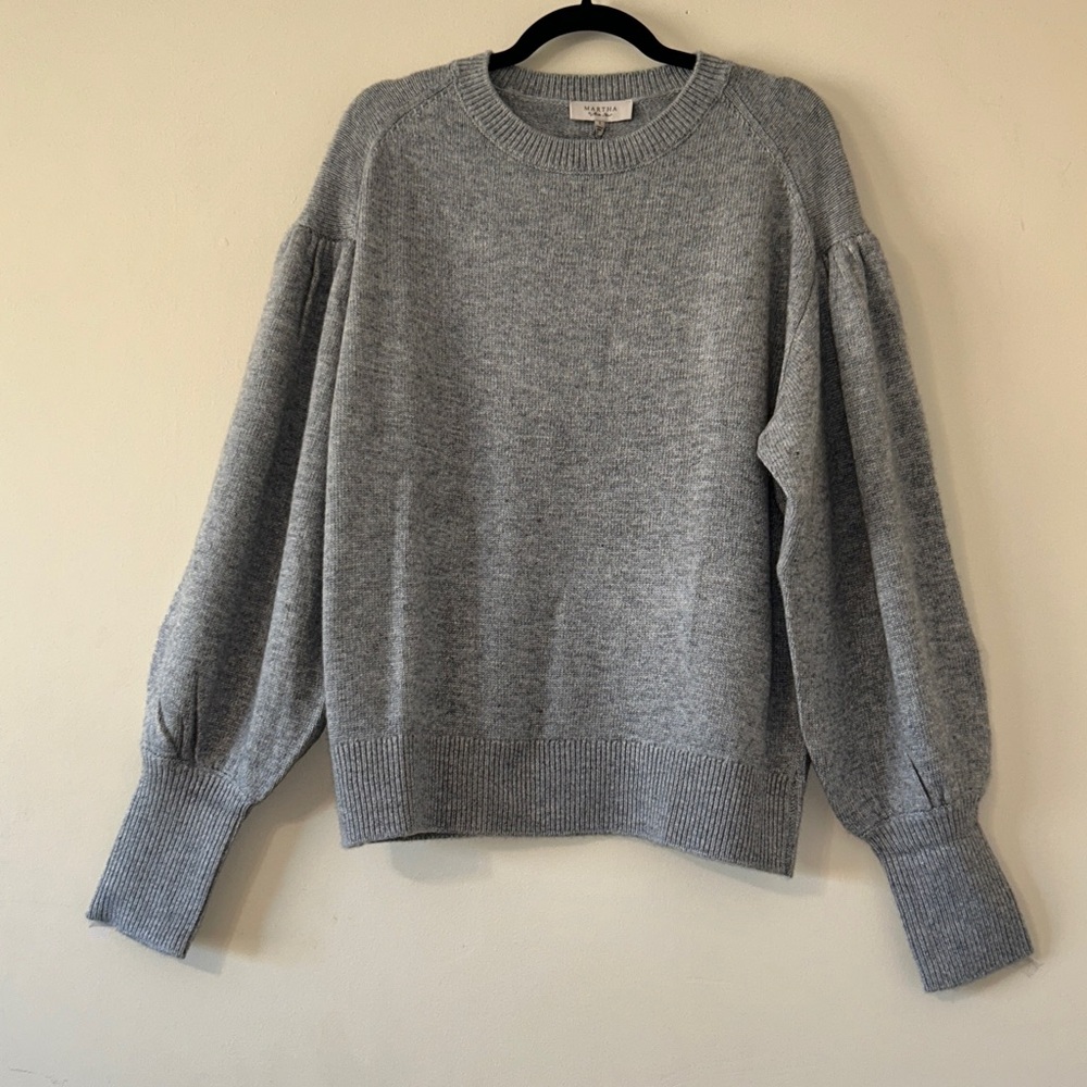 New Martha Stewart Wool Cashmere Large Sweater Bishop Ballon Sleeve Heather Gray - Picture 2 of 11